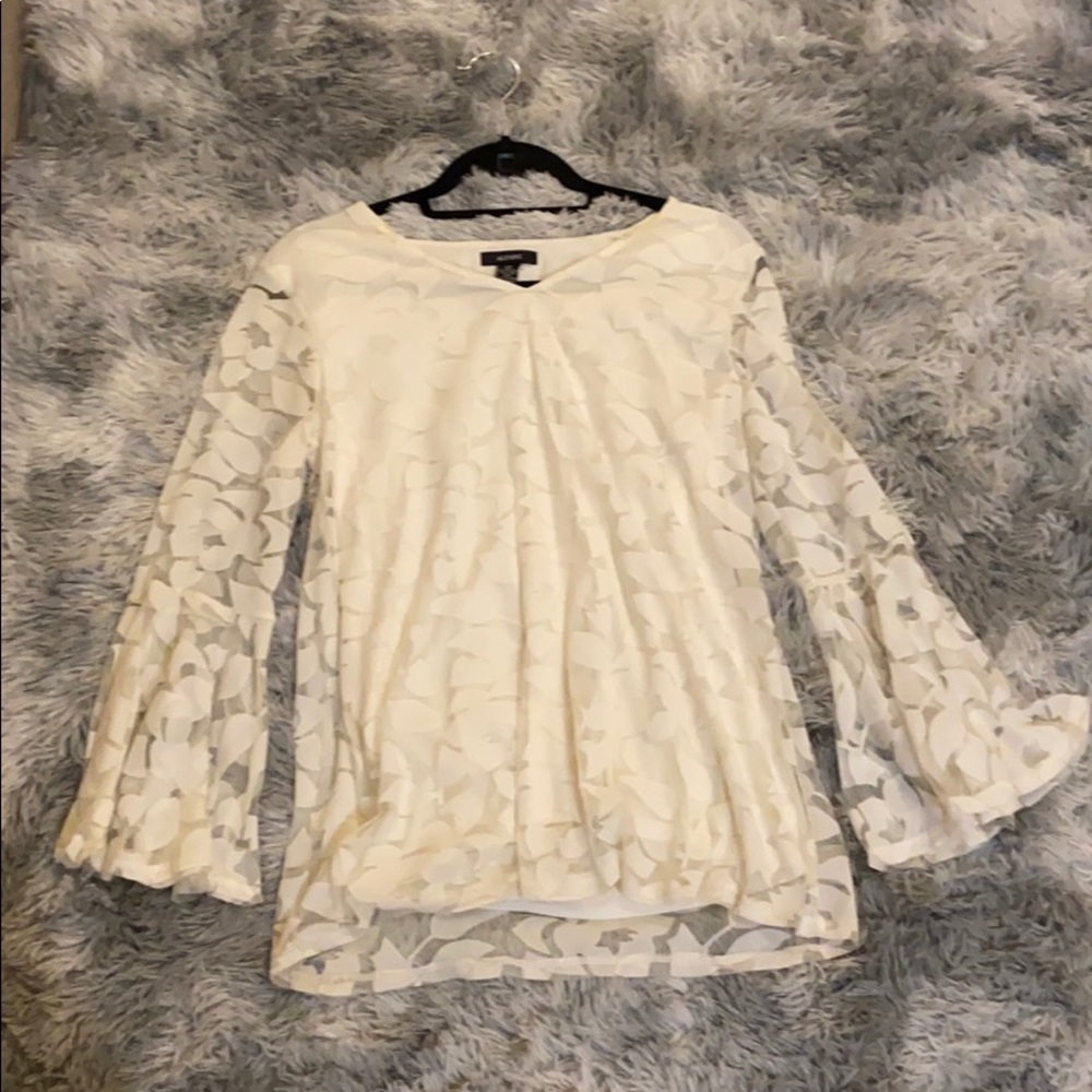 Alfani Sheer White Bell Sleeve Top